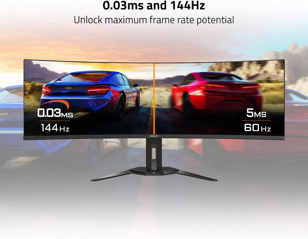 GIGABYTE - AORUS CO49DQ - 49' QD OLED - 5120x1440 DQHD 32:9-1800R - 144Hz - 0.03ms GTG - AMD FreeSync Premium Pro - Super Ultrawide - KVM - HDMI, DP, Type C - Height Adjustable - Black