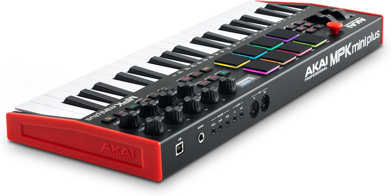 Akai Professional MPK Mini Plus - USB MIDI Keyboard Controller with 37 Mini Keys, 8 MPC Pads, Sequencer, MIDI/CV/Gate I/O, Music Production Software and Native Instruments Sound Package