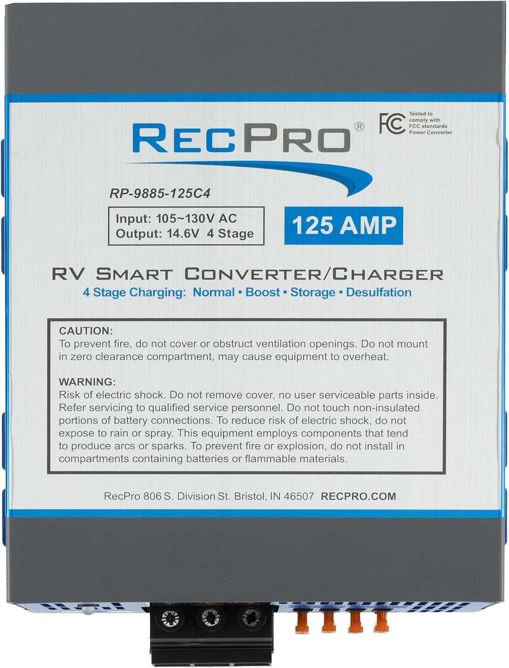 RecPro RV Converter 125 Amp | RV Power Converter & Battery Charger | 4 Stage Smart Charging | 120VAC to 12VDC | 13V to 16.5V Operating Range