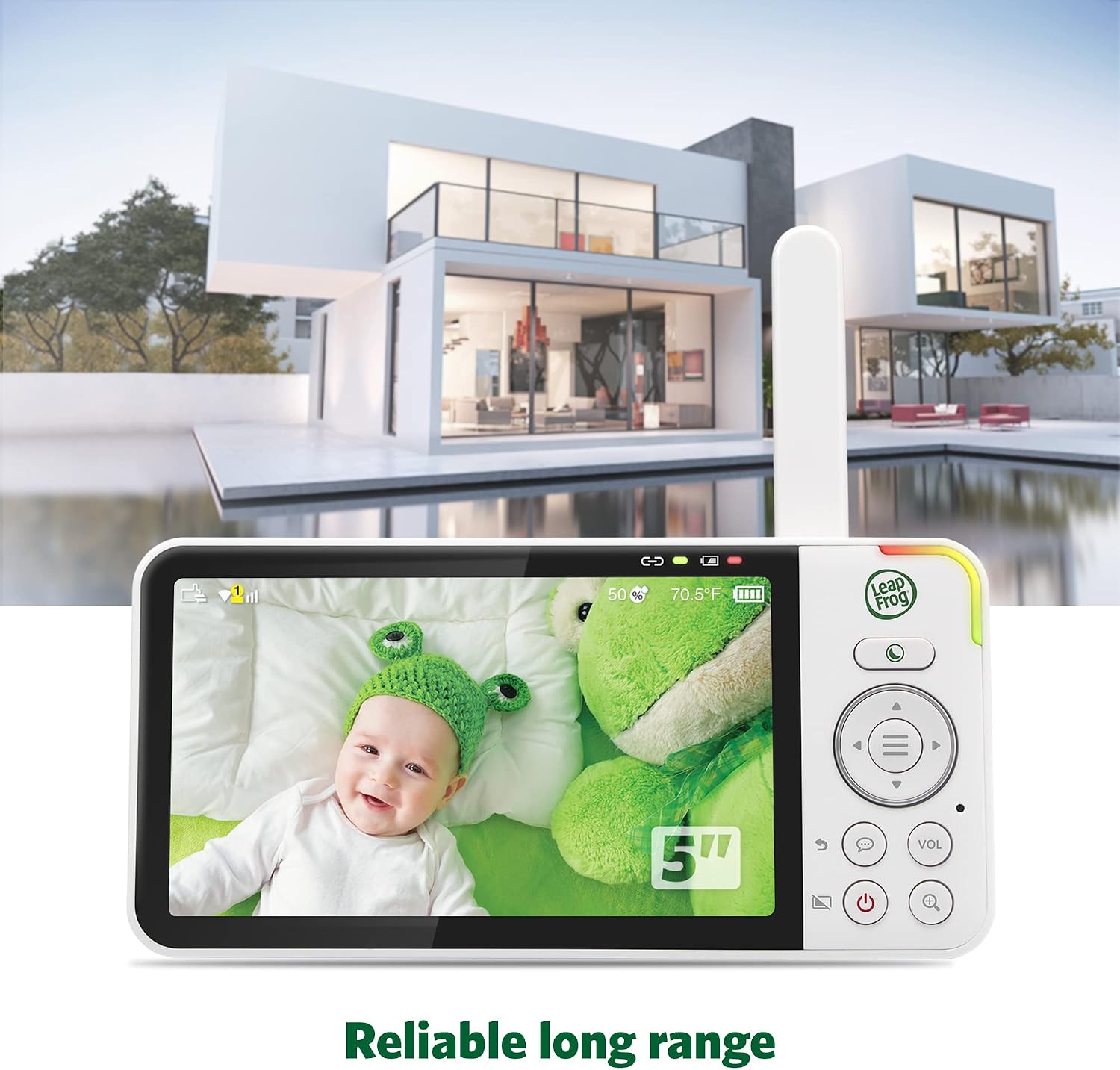 LeapFrog LF915HD Baby Monitor, 5' 720p Screen, 360° Pan & Tilt with 8X Zoom Camera, Color Night Vision, Night Light, Two-Way Intercom, Secure Transmission No WiFi