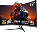 Gawfolk 32-inch 4K Ultra HD Curved 1500R Computer Monitor, 160Hz Gaming Screen, 1ms, Adaptive Sync, 128% sRGB, Built-in Speaker, HDMI 2.1, DisplayPort, Compatible with 75 * 75MM Wall Mount-Black