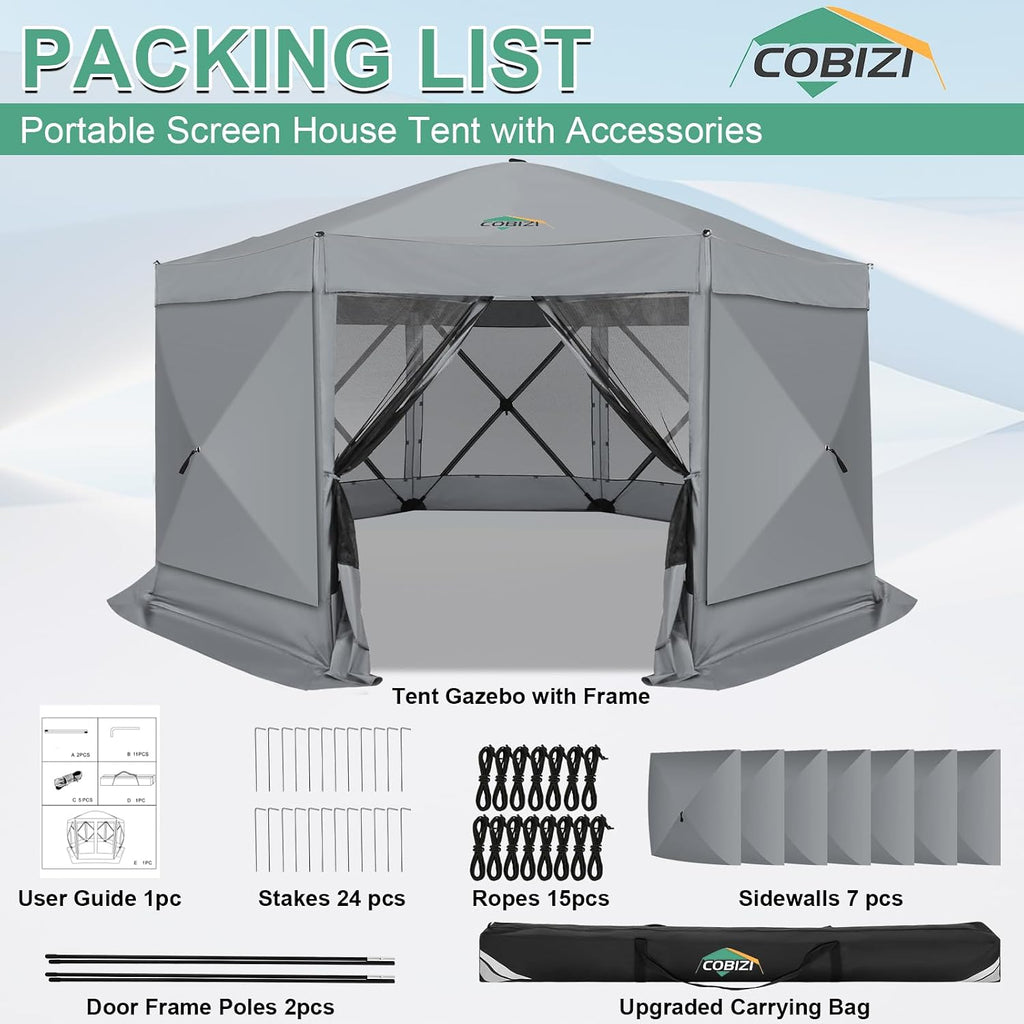 COBIZI 15x15 FT Pop Up Gazebo - Canopy Tent, Large Gazebos On Clearance with Sidewalls, Screened in Gazebo,carpas para Patio,Portable Screen Tents for 12-15 Persons Outdoor Camping, Backyard, Gray