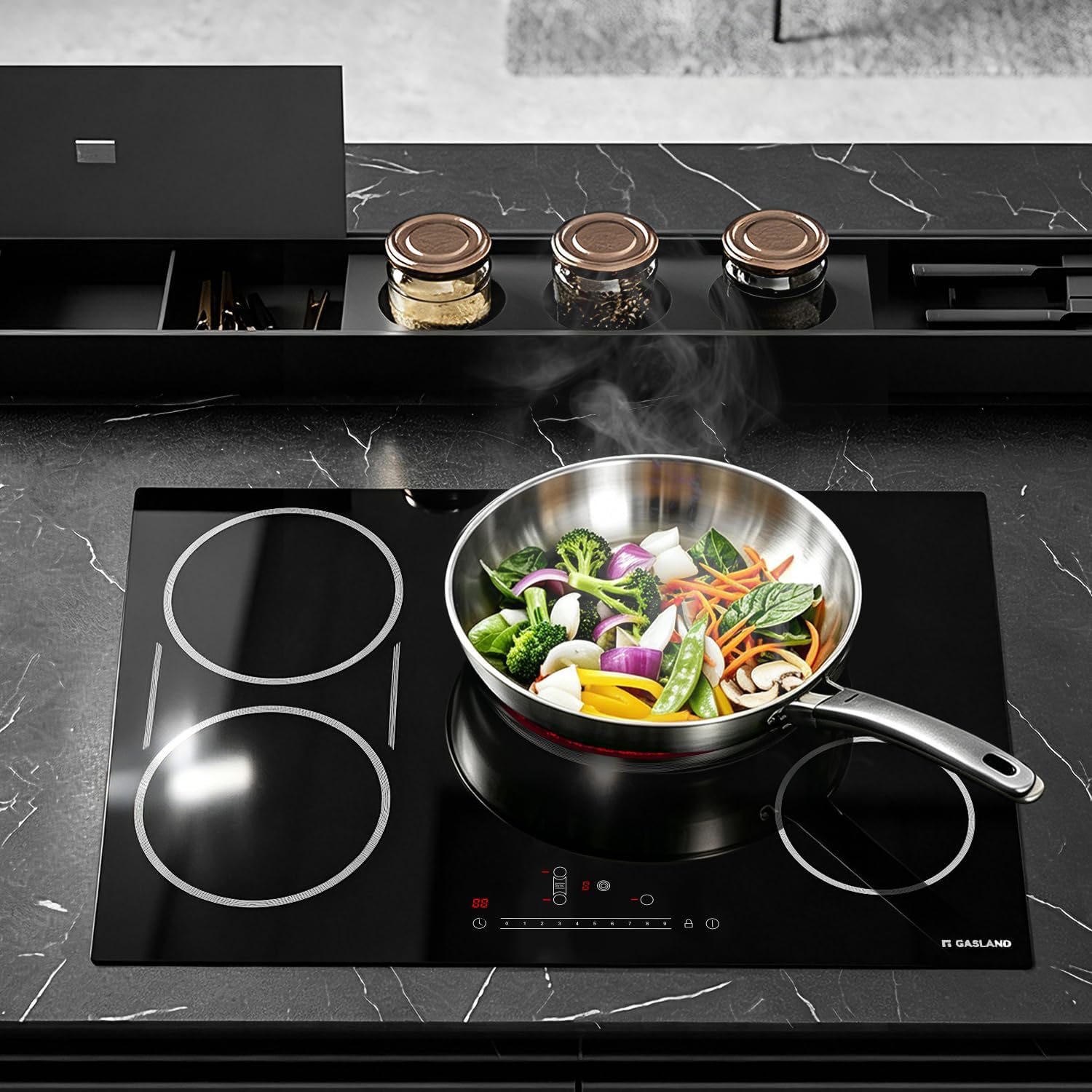 GASLAND 30 Inch Electric Cooktop, 4 Burners Radiant Glass Stove Top, ETL & FCC Certificated, Drop-in Ceramic Cooktop, Slide Touch Control, Child Safety Lock, Hot Surface Indicator, 220V, CH774BF34A