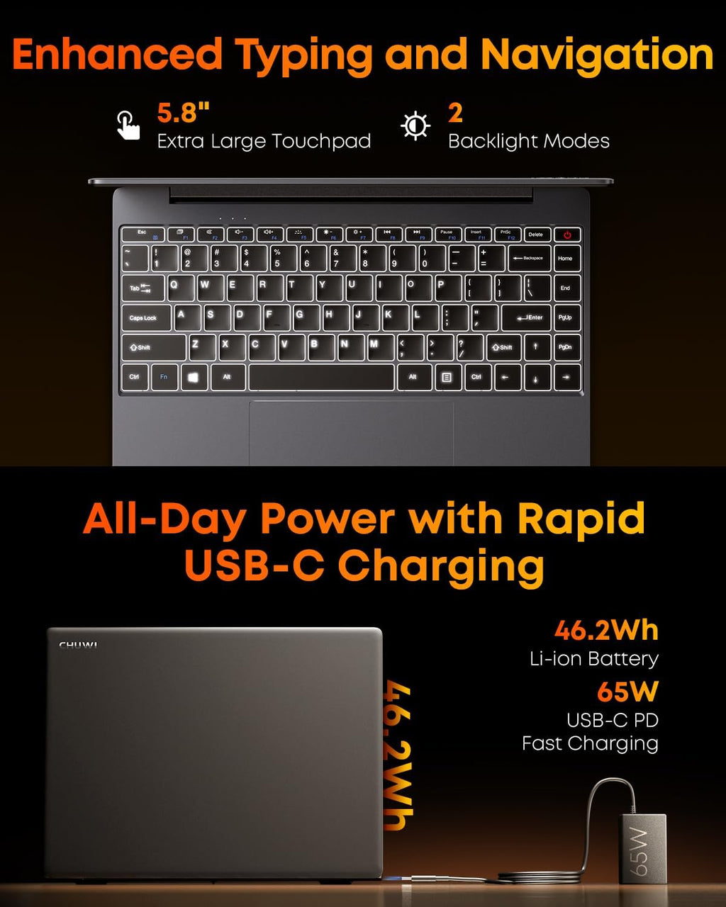 CHUWI Gaming Laptop, AMD Ryzen 5 (Beat i7-1355U), 16GB RAM 512GB SSD, Windows 11 Pro Laptop with Office, 14 Inch IPS 2160 * 1440 Display, Backlit Keyboard, WiFi 6, BT 5.2, HDMI
