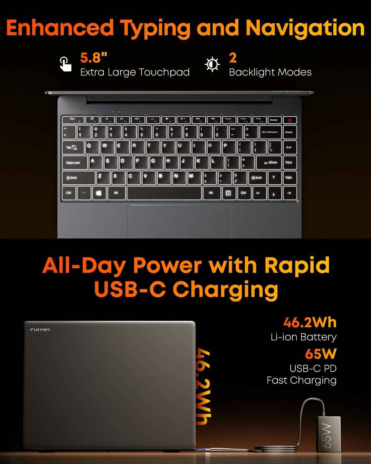 CHUWI Gaming Laptop, AMD Ryzen 5 (Beat i7-1355U), 16GB RAM 512GB SSD, Windows 11 Pro Laptop with Office, 14 Inch IPS 2160 * 1440 Display, Backlit Keyboard, WiFi 6, BT 5.2, HDMI