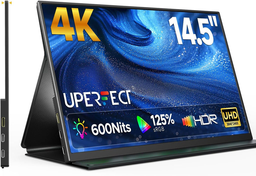 UPERFECT 4K Portable Monitor, 14.5' UHD 3840x2400 Laptop Display with Smart Cover, 16:10 Matte IPS Screen, 125% sRGB, 1.06 Billion Colors, 600 Nits Brightness, Metal Frame for PC/Mac/Phone