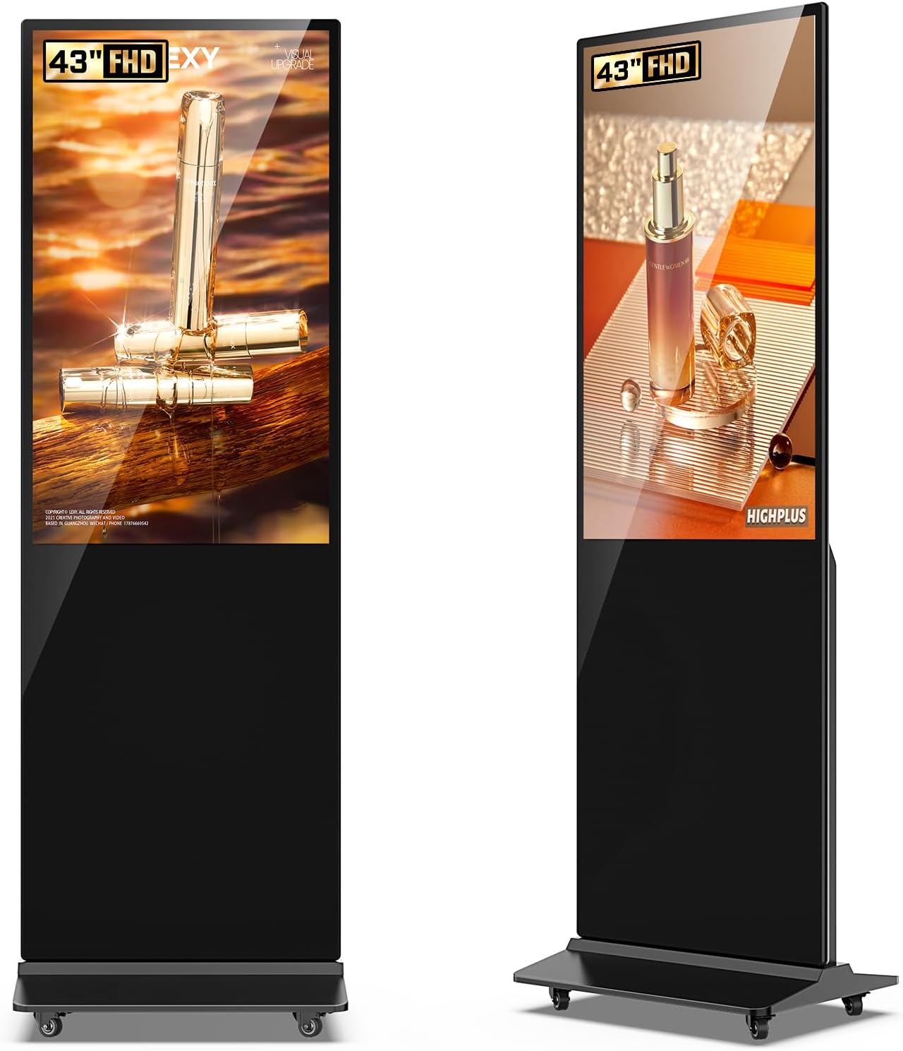 32/43/55/65 Inch Digital Signage Display, LCD Screen Advertising Display Kiosk Interactive Totem Floor Standing Auto AD Player with USB/HDMI/WiFi Android OS (43'' Non-Touch)