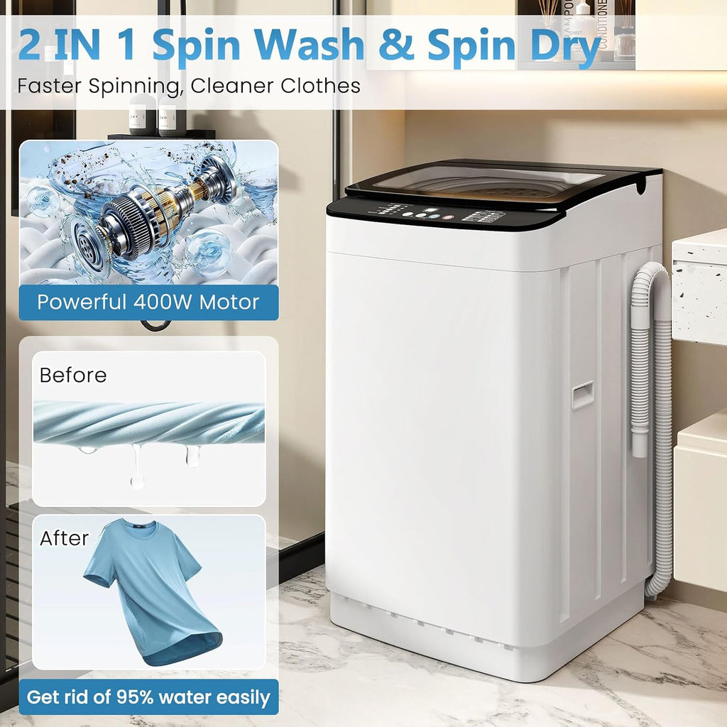 Auertech Portable Washing Machine, 2.4 cu.ft Capacity Fully Automatic Washer with Drain Pump, 10 Programs, 5 Water Levels, Portable Washer Dryer Combo for Apartment, RV, Dorm