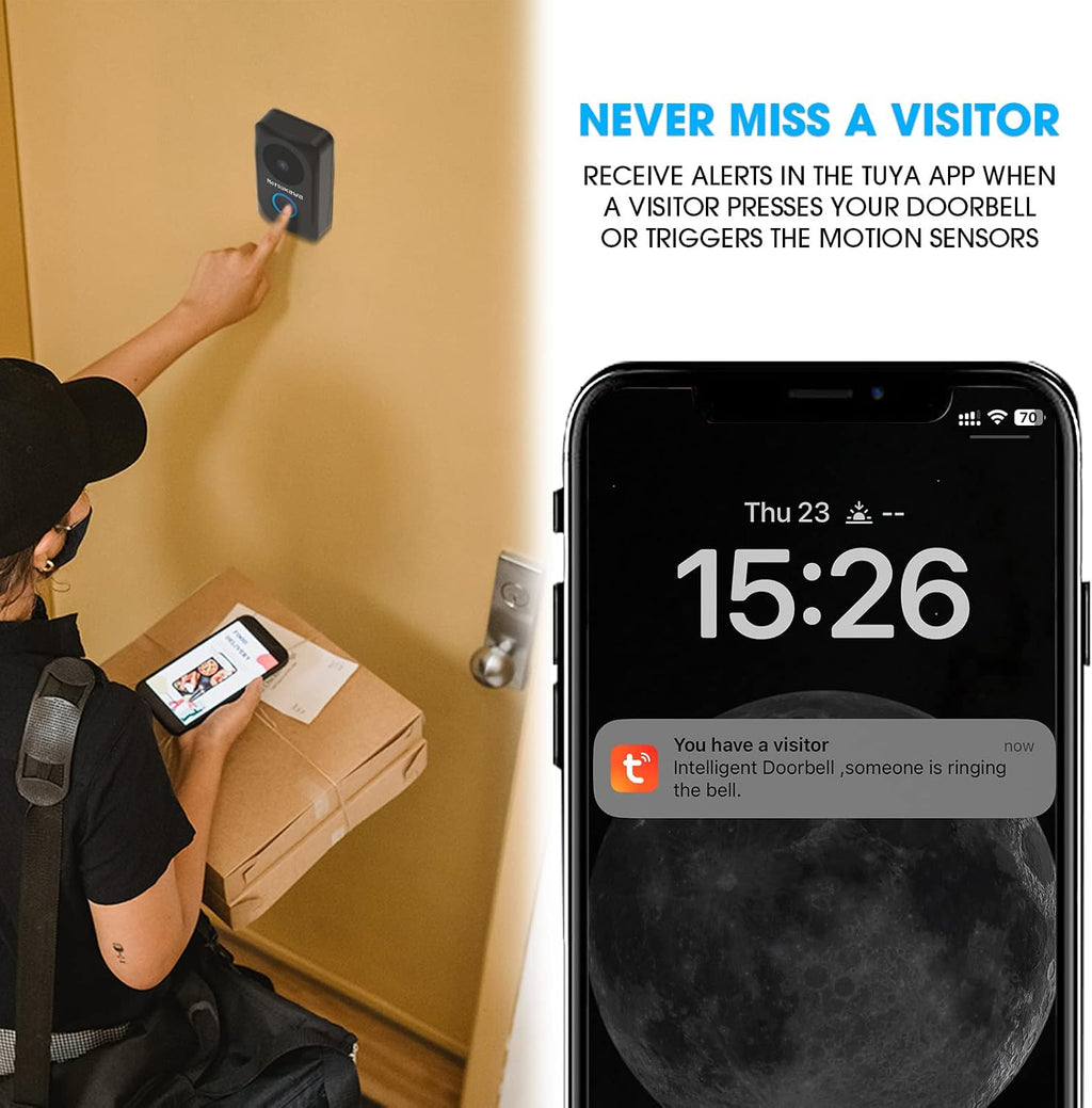NATSUKAWA Doorbell Camera Wireless - Smart WiFi Video Doorbell with Chime- App Alerts, IP65, Night Vision, 2 Way Audio, Powered Smart Security Camera Video Wireless Doorbell for Home, Easy Install