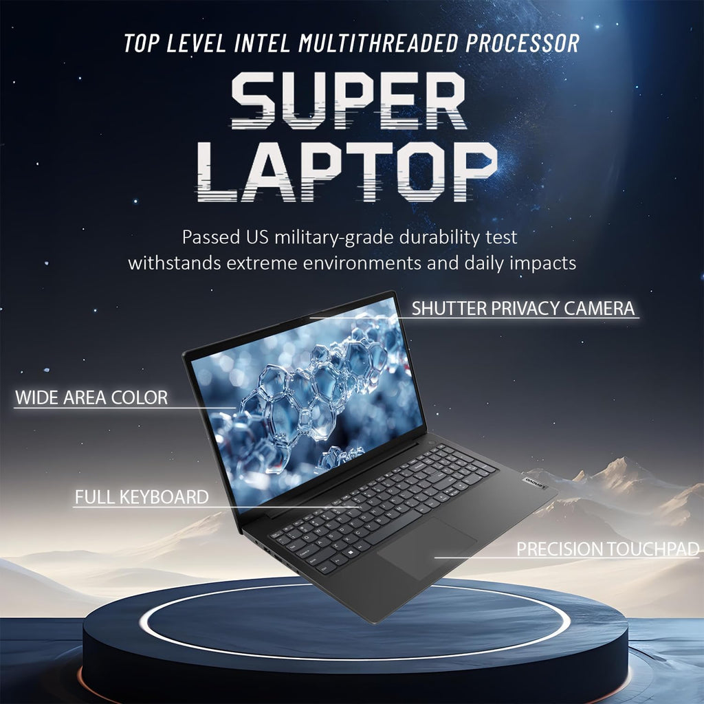 Lenovo New V15 Business Laptop 2025/2026 Edition, 15.6' FHD Display, Intel High-Performance CPU, 16GB RAM, 512GB SSD, Windows 11 with Microsoft Office, Ultra-Quiet Design, Long Battery Life, WOWPC