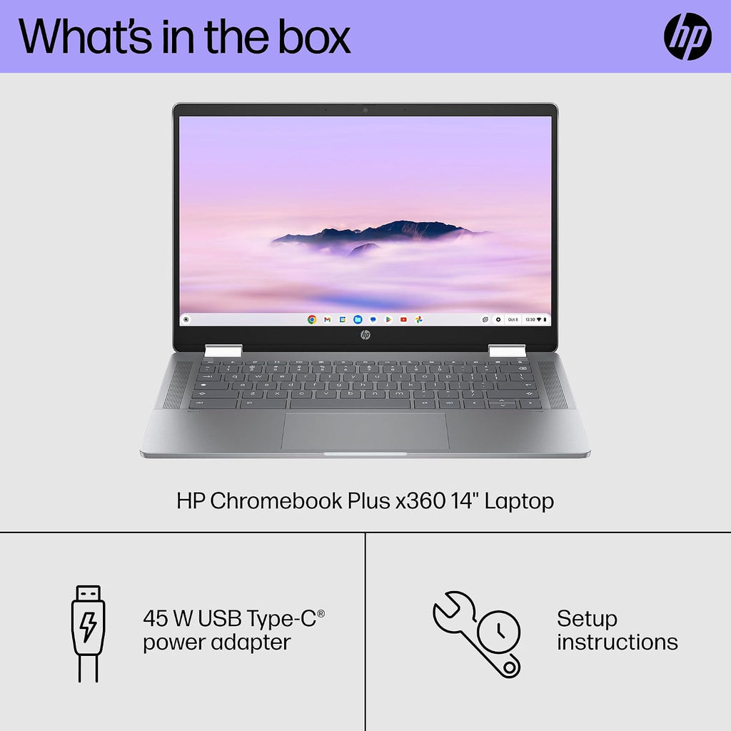 HP Chromebook Plus x360 14 inch Laptop, FHD Touchscreen, Intel Core i3-N305, 8 GB RAM, 128 GB UFS, Intel UHD Graphics, Chrome OS, 14b-cd0010nr (2024)
