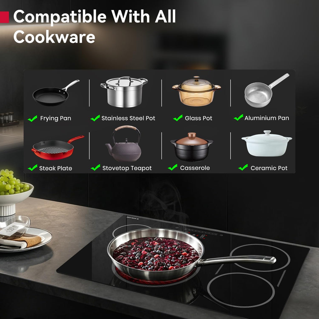 GASLAND 30 Inch Electric Cooktop, 4 Burners Radiant Glass Stove Top, ETL & FCC Certificated, Drop-in Ceramic Cooktop, Slide Touch Control, Child Safety Lock, Hot Surface Indicator, 220V, CH774BF34A