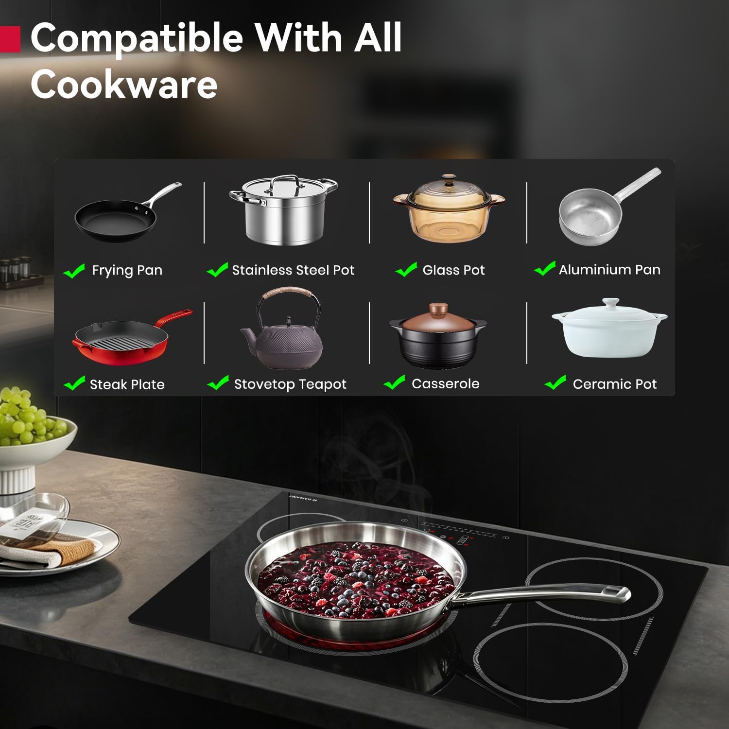 GASLAND 30 Inch Electric Cooktop, 4 Burners Radiant Glass Stove Top, ETL & FCC Certificated, Drop-in Ceramic Cooktop, Slide Touch Control, Child Safety Lock, Hot Surface Indicator, 220V, CH774BF34A