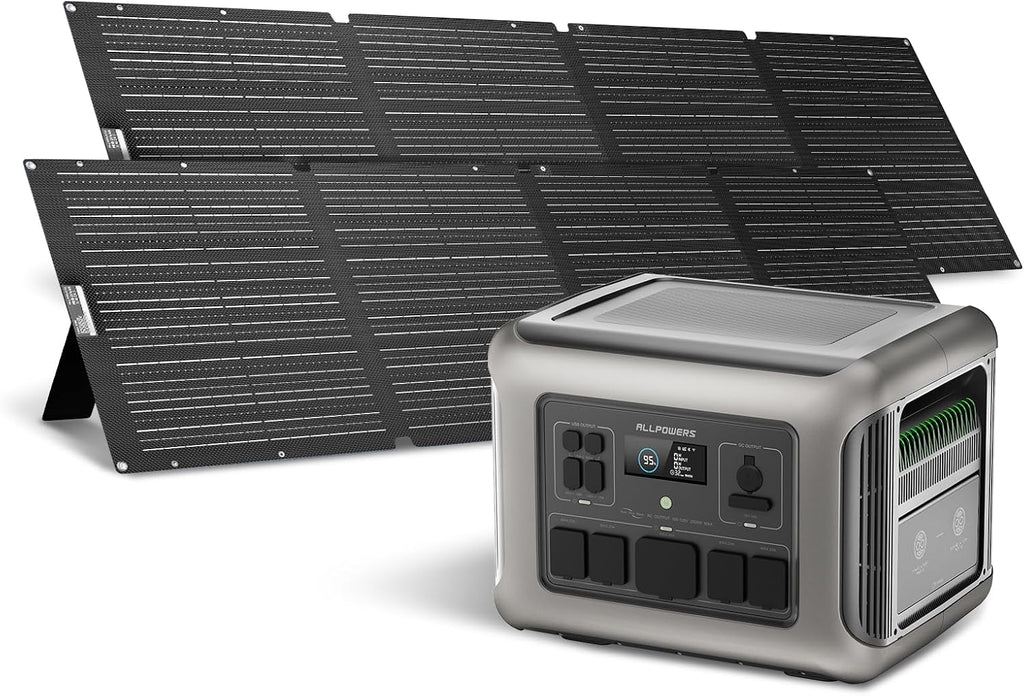 ALLPOWERS Solar Generator with Panels Included: R2500 Power Station + 2x200W Solar Panels, 1920Wh LiFePO4, 2500W AC Output, 2x100W USB-C PD Fast Charging, 80% Charge 1 Hour, for Home Backup Camping RV
