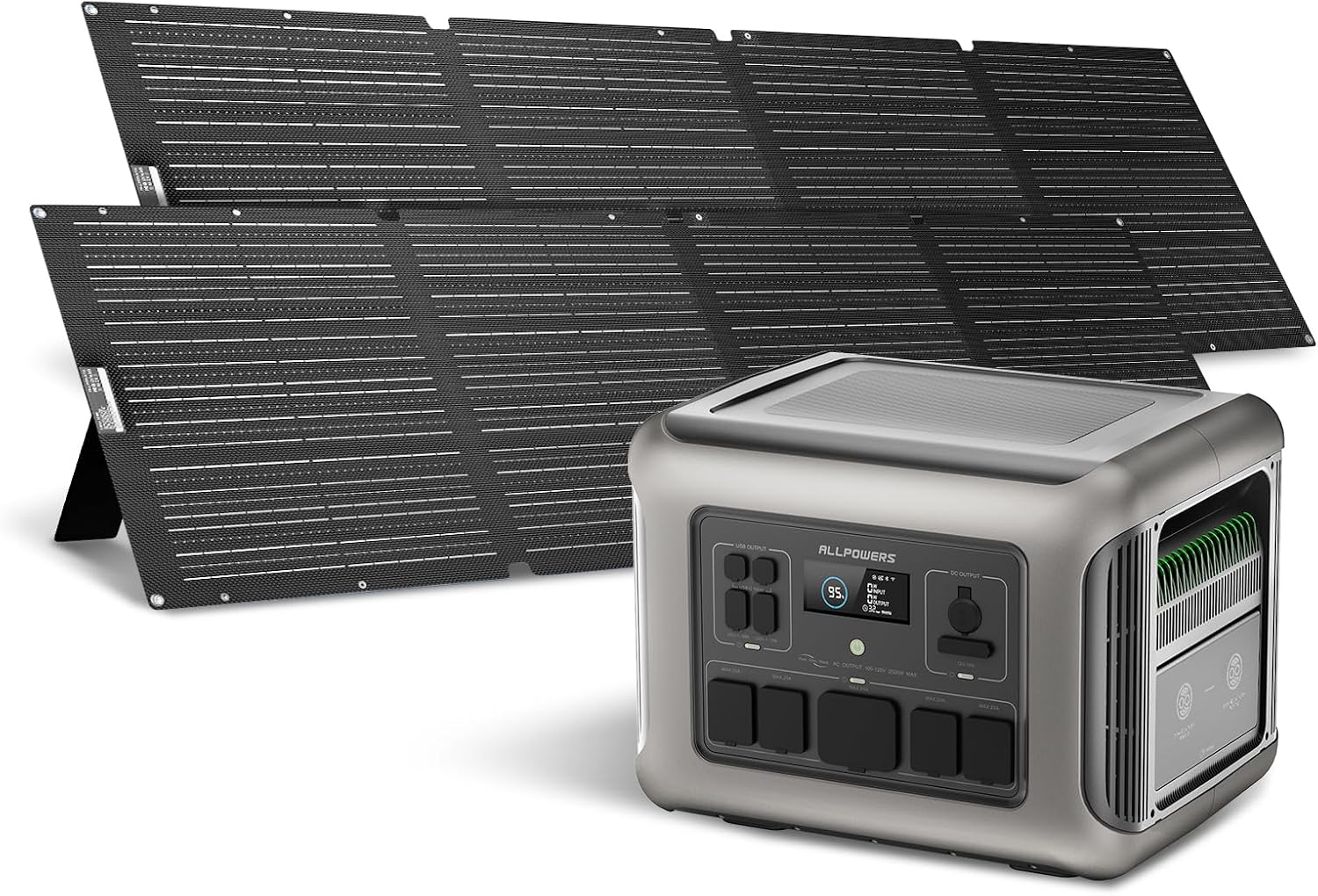 ALLPOWERS Solar Generator with Panels Included: R2500 Power Station + 2x200W Solar Panels, 1920Wh LiFePO4, 2500W AC Output, 2x100W USB-C PD Fast Charging, 80% Charge 1 Hour, for Home Backup Camping RV