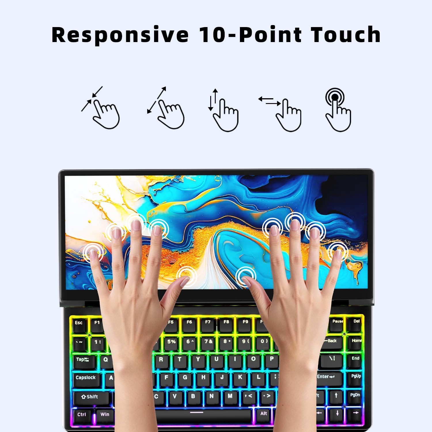 12.8' Portable Monitor Touchscreen with Mechanical Keyboard Stretched Bar Screen Extender RGB Backlit Hot-Swap USB-A Type-C Monitor for Laptop Desktop Mini PC MacBook (Driver Need)