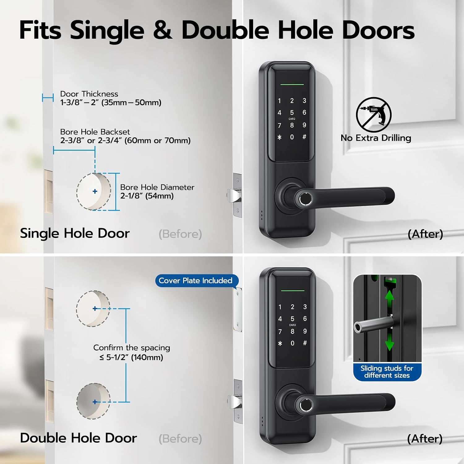 Fingerprint Smart Door Lock with Handle: Keyless Entry Keypad Lock for Front Door, Nyboer Electronic Digital Lock, Lockset Replacement for Exterior Doors