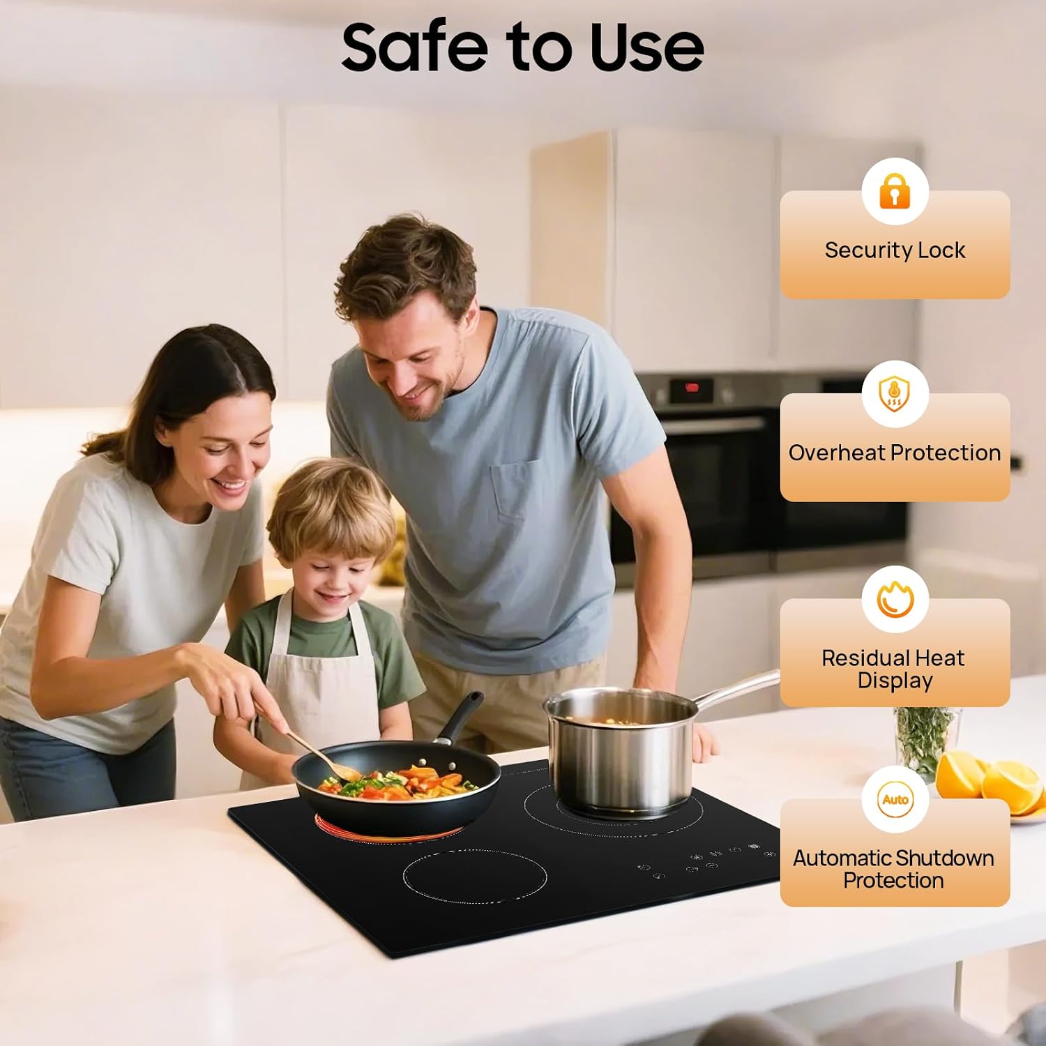 Electric Ceramic Cooktop, 3 Burners Radiant Electricing Stove Top with Plug, Child Safety Lock, Sensor Touch Control, 9 Heating Levels Cooker for Kitchen (3 Burners Electric Ceramic Cooktop)