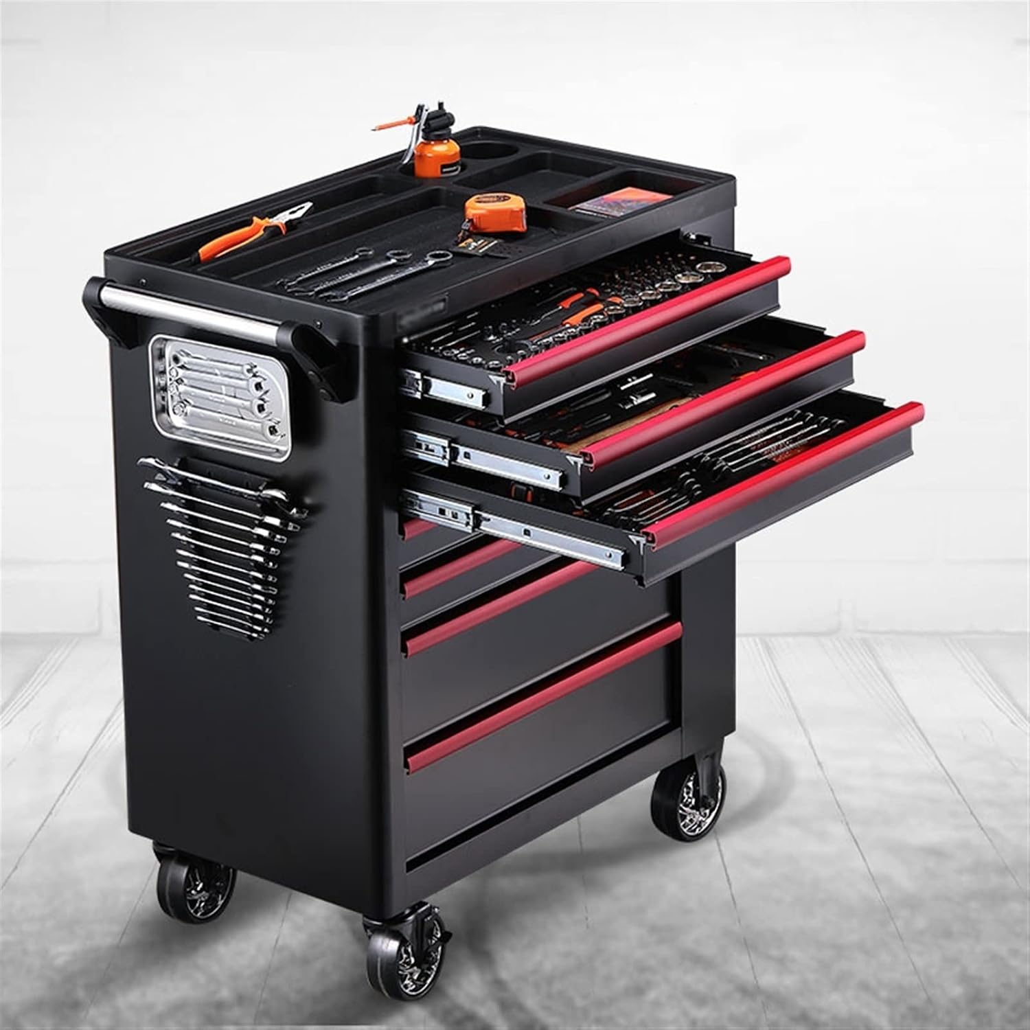 Portable Tool Box Tool Box/Tool Cabinet, Side Tool Storage Cabinet Heavy Duty Cart Steel Rolling Tool Box with 7 Lockable Drawers Small Parts Box