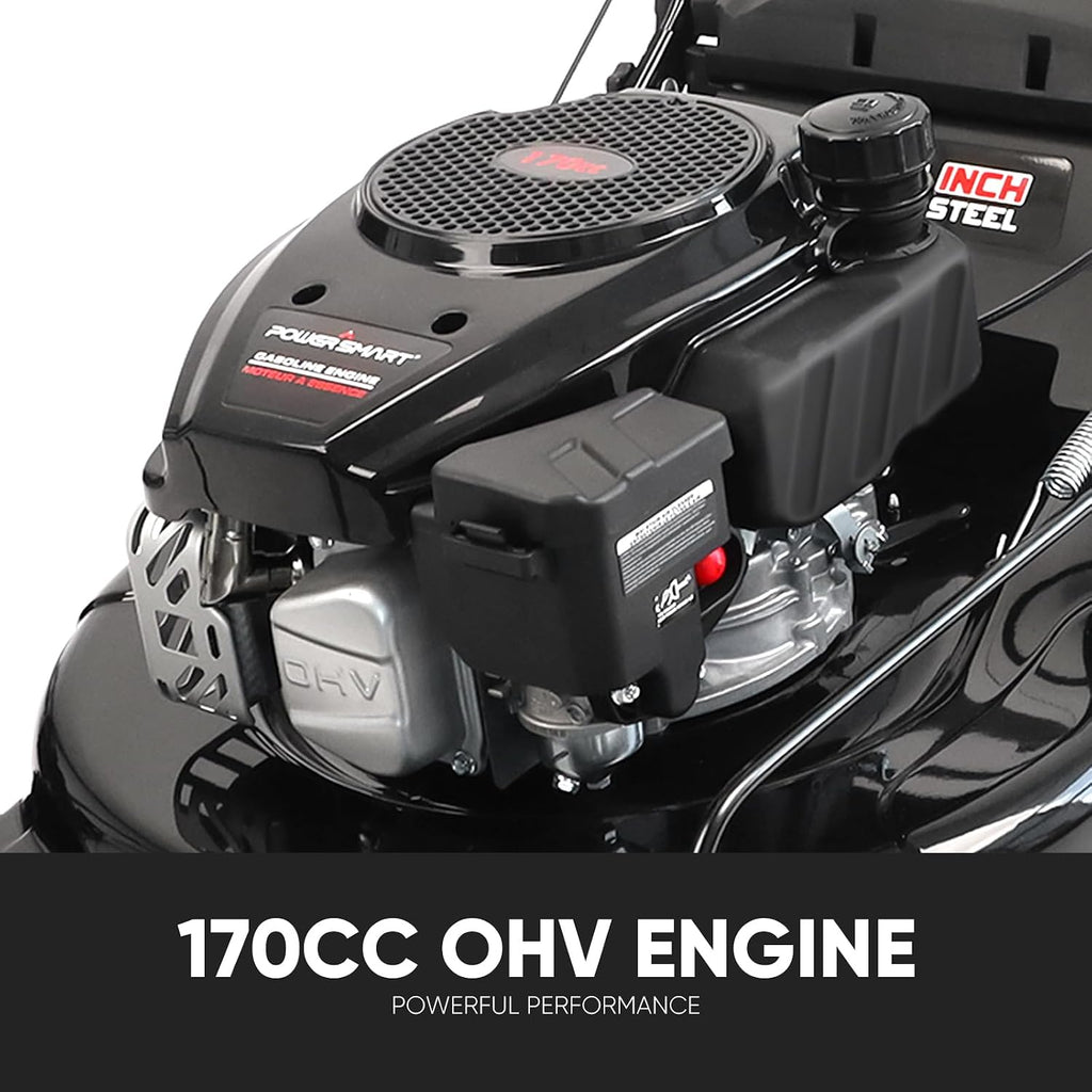 PowerSmart Self Propelled Gas Lawn Mower, 22 in. with 170cc OHV Engine, 3-in-1 Rear-Wheel Drive High Wheels, Black