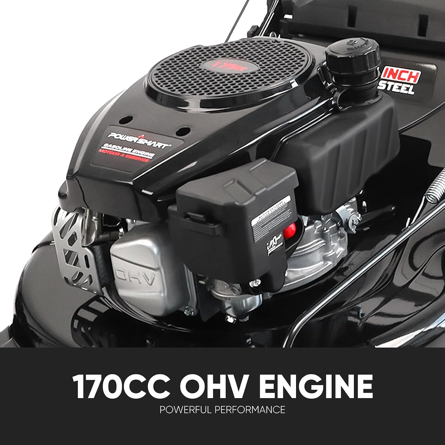 PowerSmart Self Propelled Gas Lawn Mower, 22 in. with 170cc OHV Engine, 3-in-1 Rear-Wheel Drive High Wheels, Black