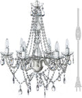 Outdoor 6 Light Plug-in Crystal White Chandelier H26'xW22', White Metal Frame, Clear Acrylic Crystals, and Low Voltage (12 Volts) IP65 Water Resistant Electrical Components