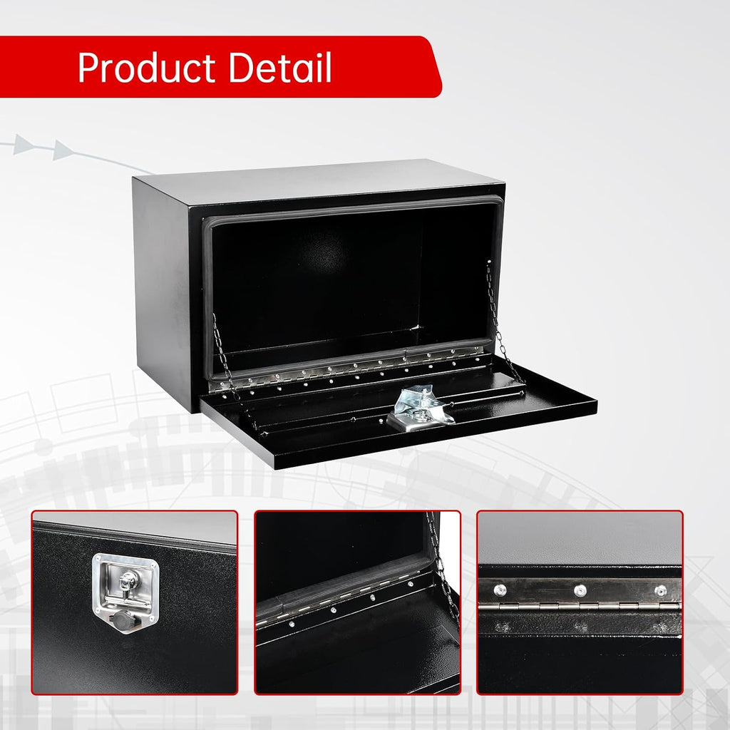 24'' Inch Steel Underbody Truck Tool Box & T-Handle Latch Heavy Duty For Trucks Trailers RV ATV Pickup Trucks Flatbeds Organization Storage Job Tool Chest -24'(L) x 12'(W) x 14'(H) Black