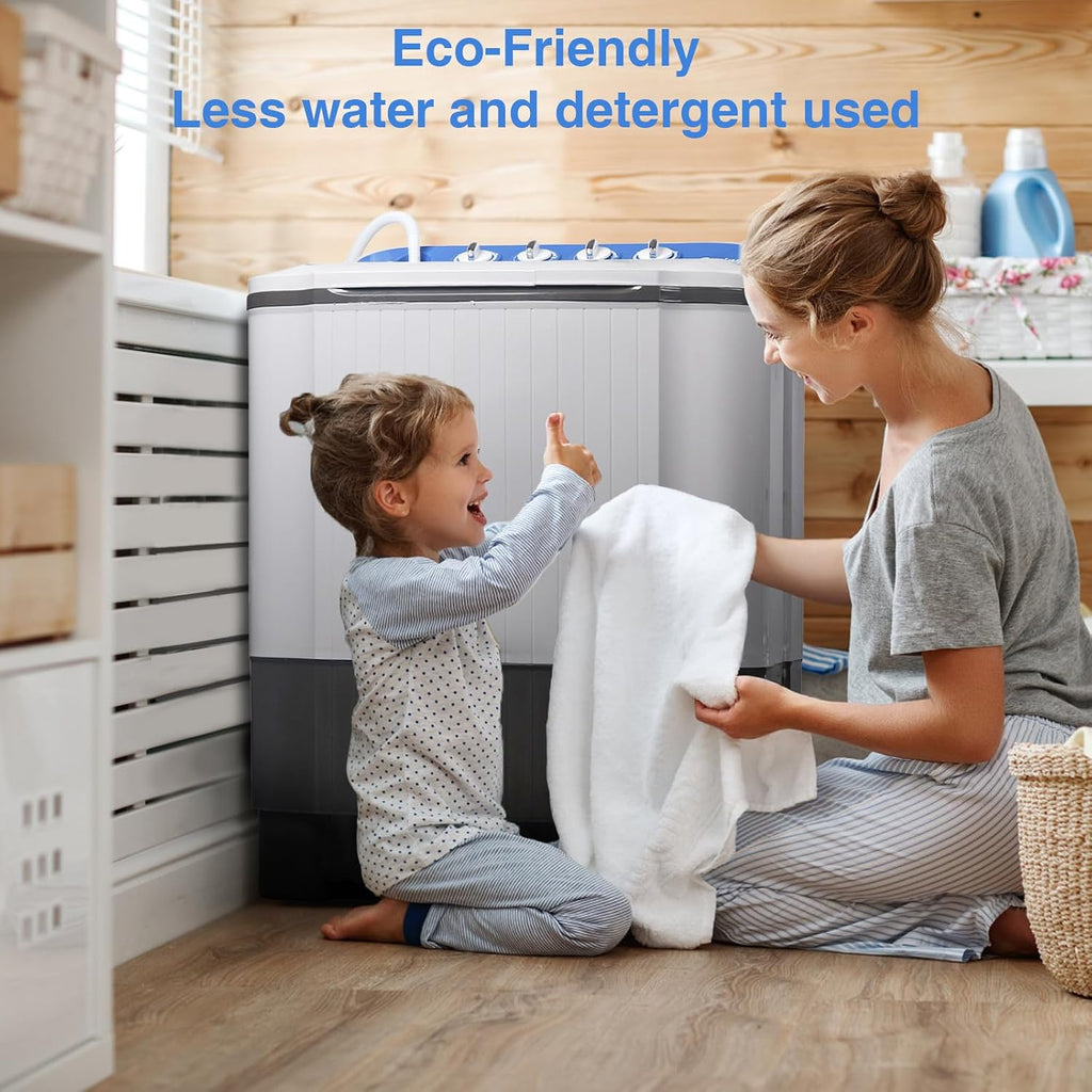 24Lbs Portable Washing Machine, Portable Washer and Dryer, Washer (16Lbs)& Spin(8Lbs)2 in 1 Twin Tub Washer Compact Machine with Drain Pump