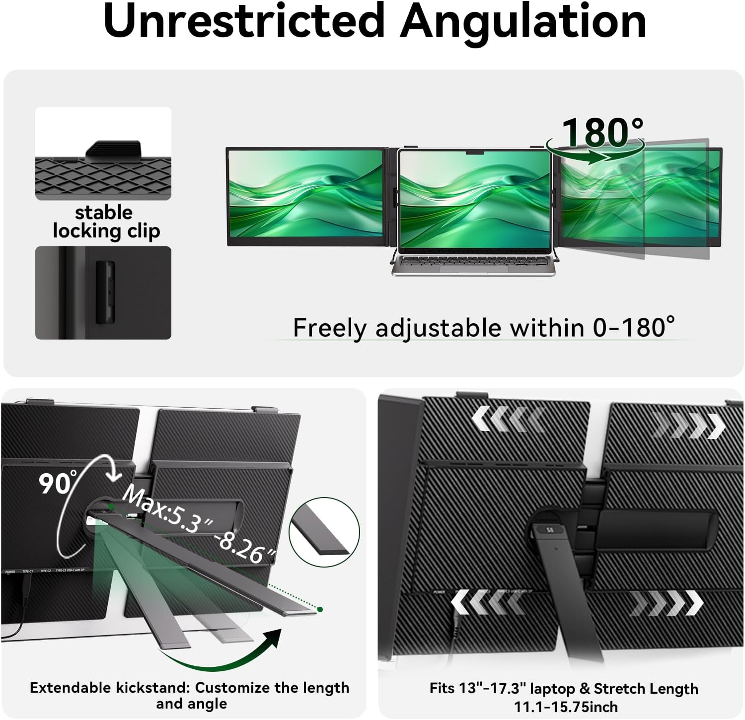 14' Triple Laptop Screen Extender, Ultra-Thin Lightweight FHD 1080P IPS Portable Monitor, Extended Dual Screen for Laptops 13-17.3' Compatible with Wins Mac Chrome Dex Phone Travel Work