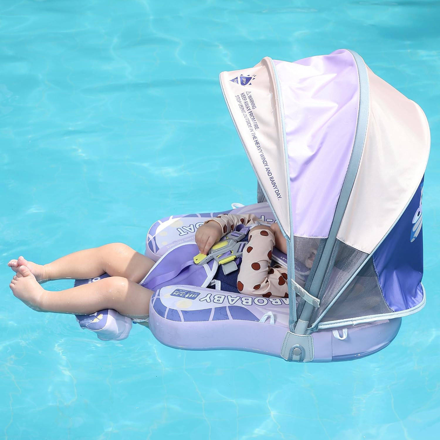 Mambobaby Float Upgrade Add Tail Baby Float with Canopy for Infant Waist Swimming Ring Swim Trainer Non-Inflatable Floats Toys with Adjustable Safety Strap (Purple - Butterfly)