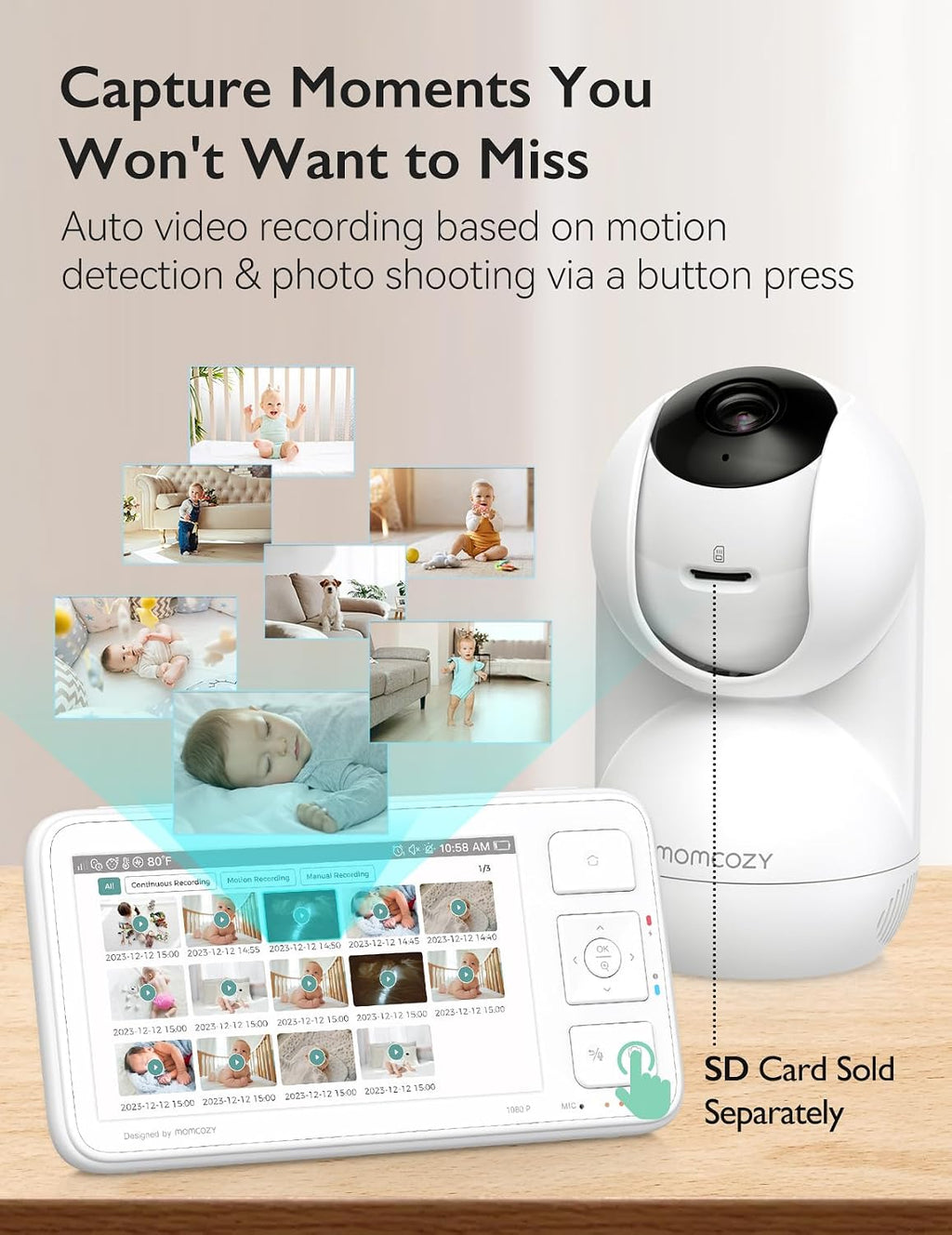 Momcozy Baby Monitor with 2 Cameras 5.5' 1080P Full HD Split Screen Video Baby Monitor with Camera and Audio, No WiFi 5800mAh Battery, ECO, VOX, Clear Night Vision 1640ft Range (SD Card not Included)