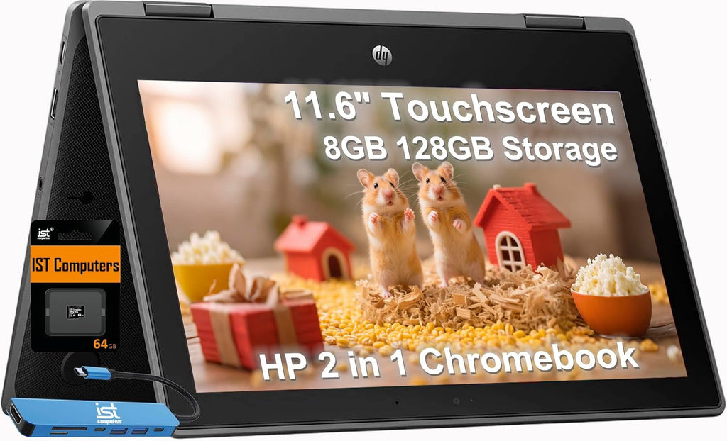 HP Chromebook Pro X360 Fortis 2-in-1 Flip Laptop & Tablet (11.6' Touchscreen, Intel CPU, 8GB RAM, 128GB Storage (64GB+64GB SD)), Rugged & Spill-Resistant, Long-Battery Life, Home, Students, Chrome OS