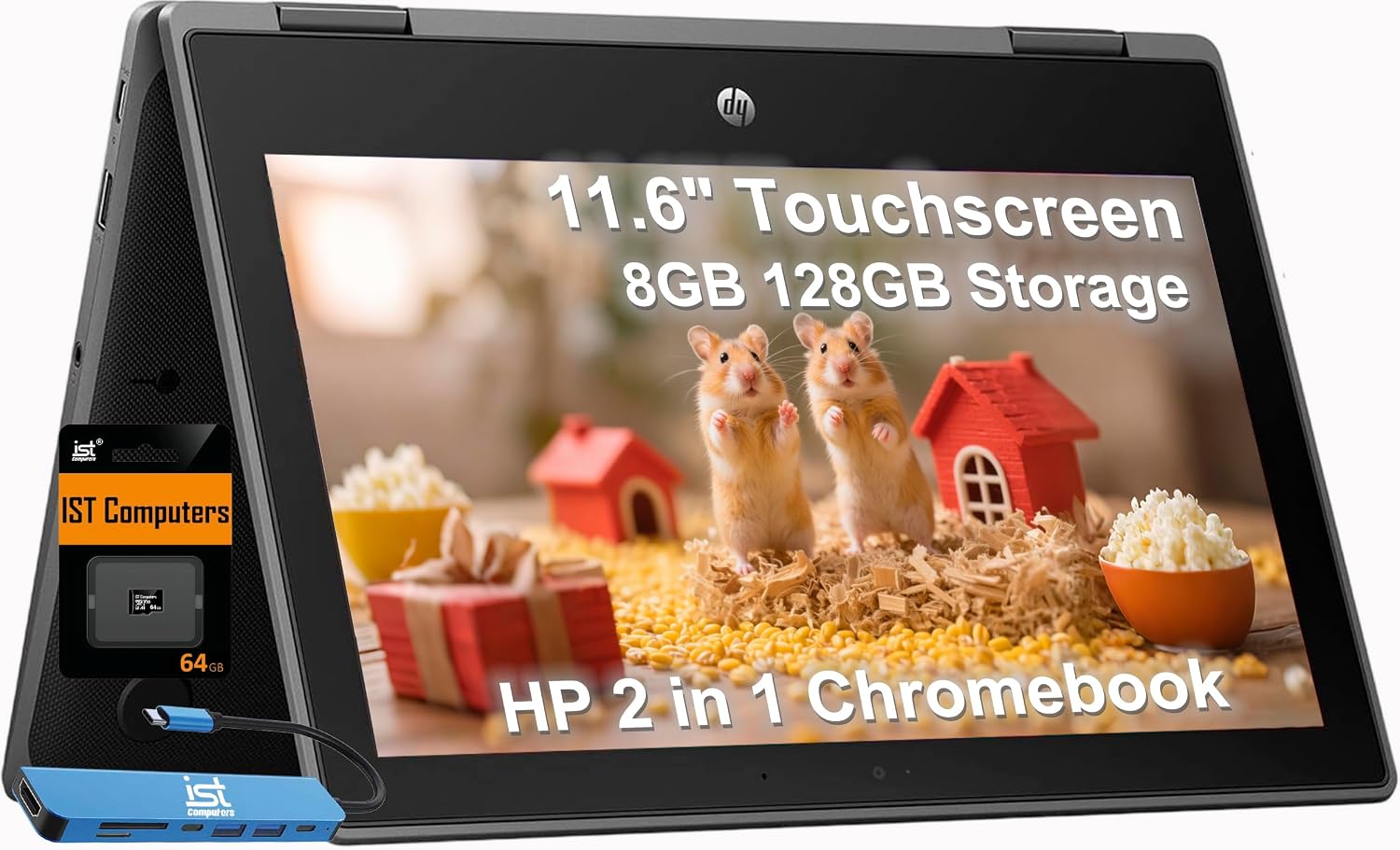 HP Chromebook Pro X360 Fortis 2-in-1 Flip Laptop & Tablet (11.6' Touchscreen, Intel CPU, 8GB RAM, 128GB Storage (64GB+64GB SD)), Rugged & Spill-Resistant, Long-Battery Life, Home, Students, Chrome OS
