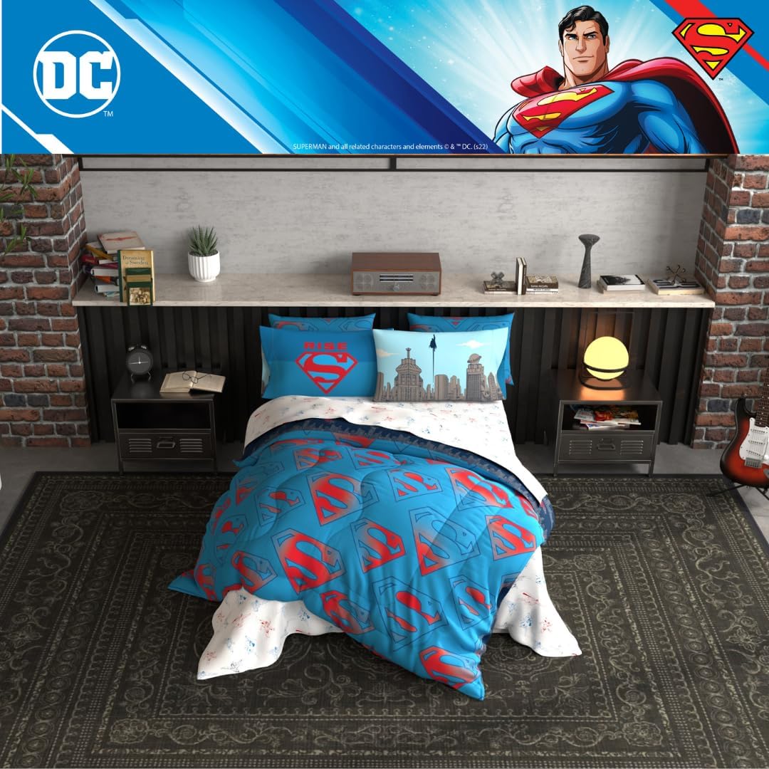 Franco Superman DC Comics Kids Bedding Super Soft & Cozy Reverisble Microfiber Comforter and Sheet Set with Sham, 7 Piece Full Size, (Officially Licensed Product) (Pack of 4)