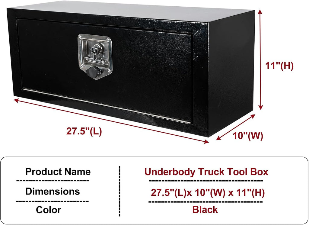 27.5 inch Steel Underbody Truck Tool Box w/T-Handle Latch, Heavy Duty Truck ToolBox Truck Storage Organizer For Organization And Storage, 27.5'x 10'x 11' inch Black