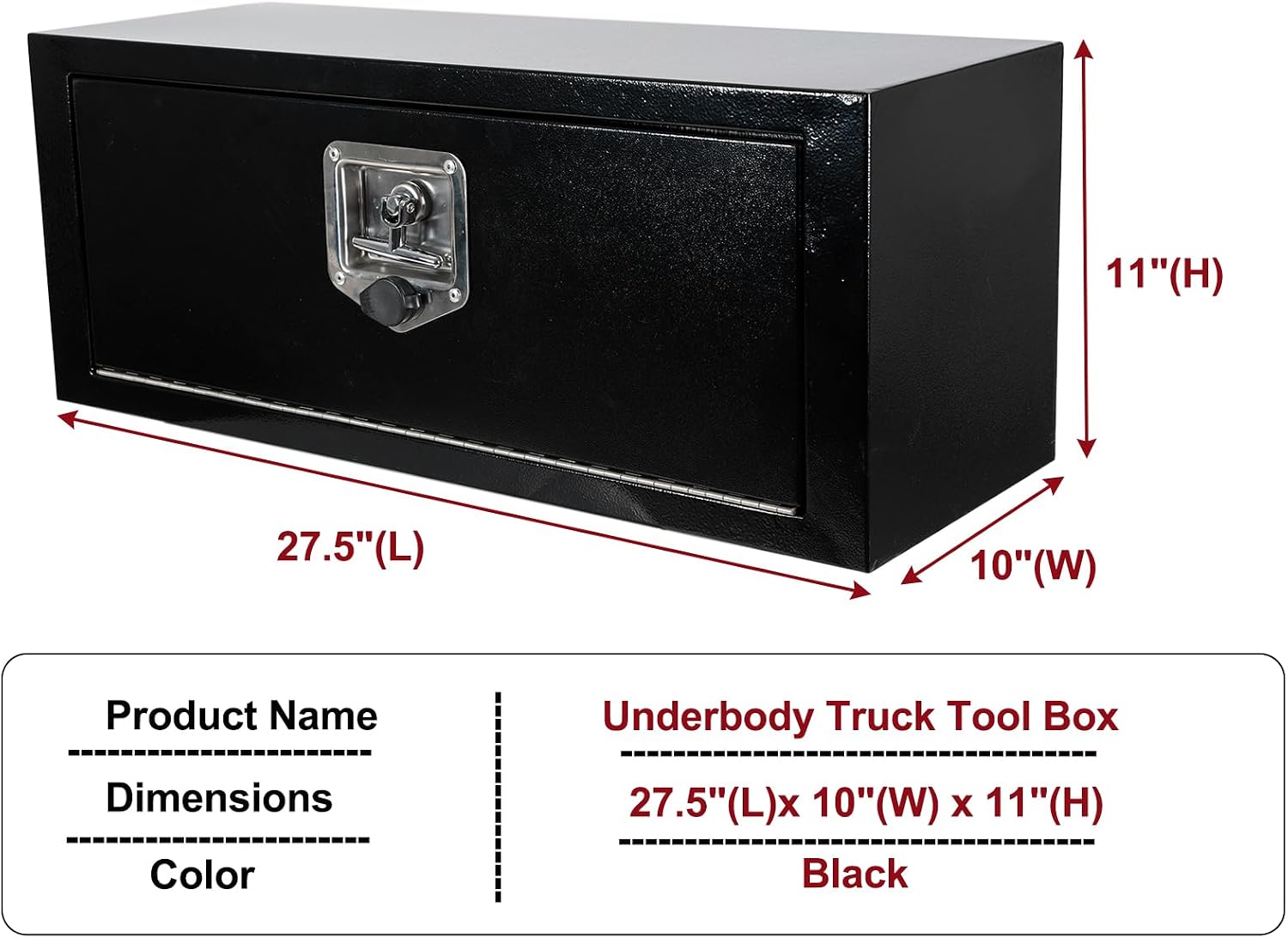 27.5 inch Steel Underbody Truck Tool Box w/T-Handle Latch, Heavy Duty Truck ToolBox Truck Storage Organizer For Organization And Storage, 27.5'x 10'x 11' inch Black