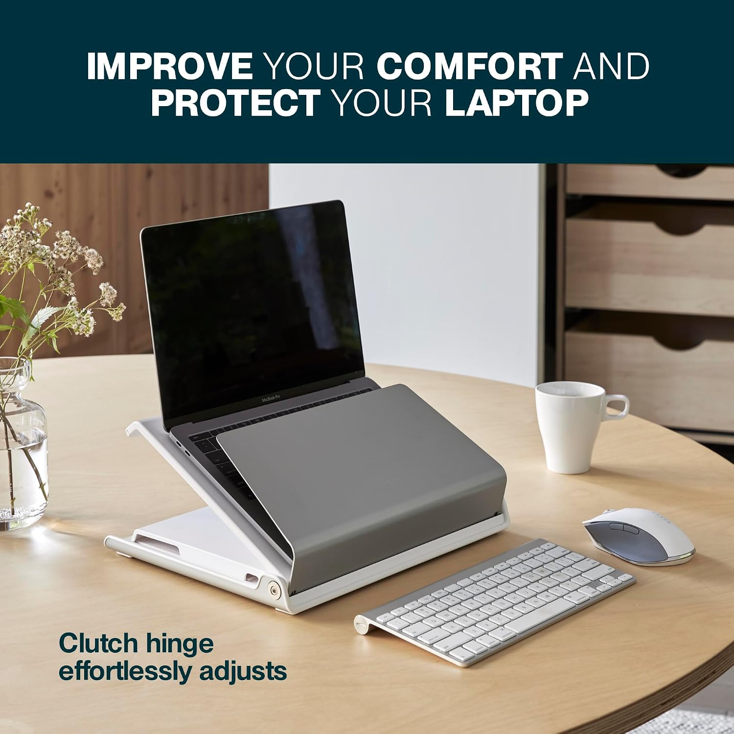 Humanscale L6 Silver Laptop Stand, Ergonomic Notebook Stand for Desk for Good Posture, 360° Swivel Adjustable Laptop Riser, Ideal Laptop Holder for Workstations or Home Offices