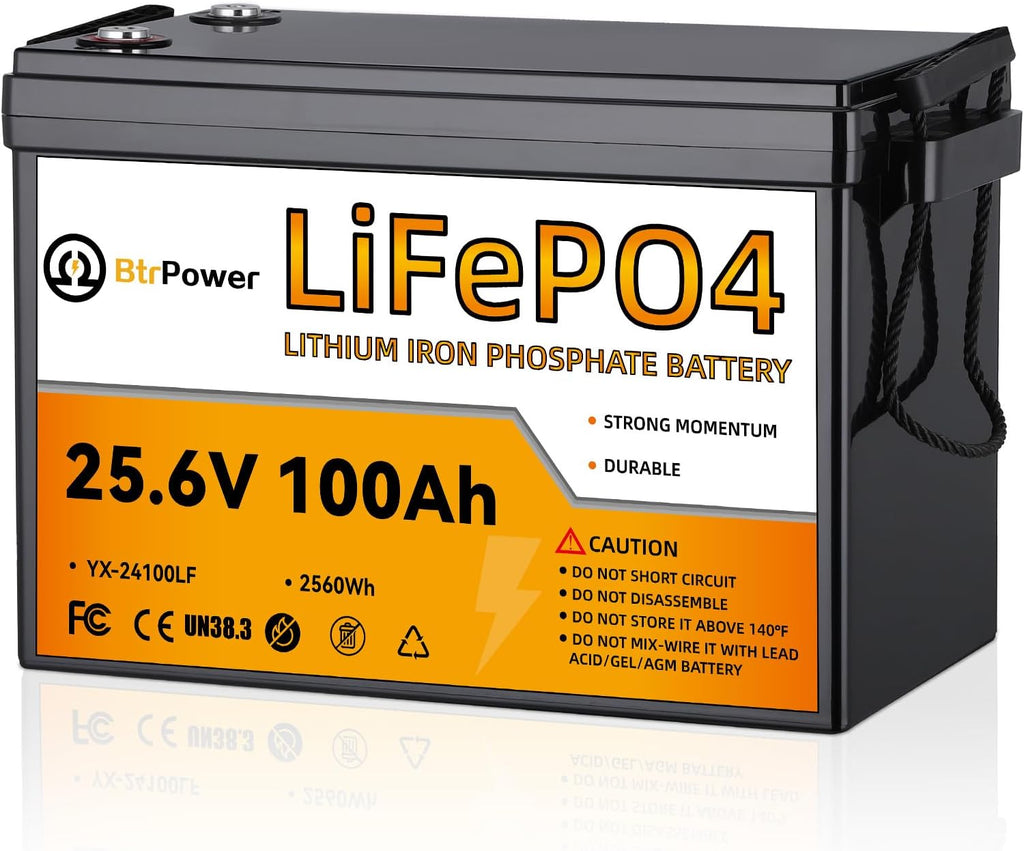 24V 100Ah Lithium Battery,2580Wh Deep Cycle LiFePO4 Battery with 100A BMS,5000+ Cycles,Perfect for Home Storage and Off-Grid,Camping,Solar,Bankup Power etc.
