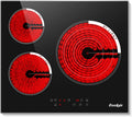 24 Inch Electric Cooktop, 3 Burner Built-in Ceramic Stove Top 220V-240V, 5700W Radiant Electric Cook Top with Touch Control, Timer, Safety Lock, 220V Hard Wired (No Plug)