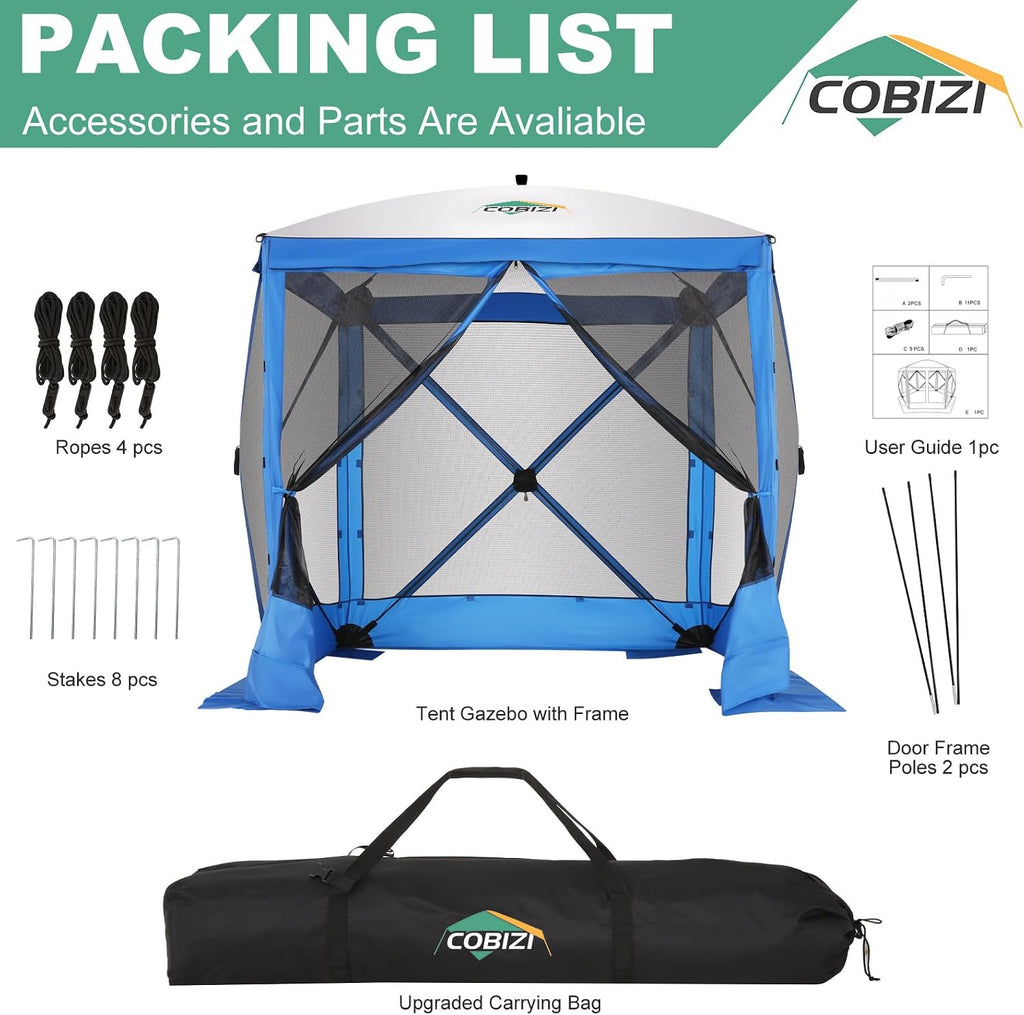 COBIZI 6x6 FT Pop up Gazebo, Popup Canopy Tent, Screened in Gazebos, Waterproof Portable Outdoor Small Screen Tents Sun Shelter,carpas para Patio for Camping, Garden and Backyard,Blue