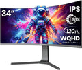 CRUA 34' Curved Gaming Monitor, IPS WQHD(3440x1440P) 120Hz 1900R 21:9 UltraWide PC Display, 130% sRGB, AMD FreeSync, Blue Light Filter, HDMI/DP Ports, Wall Mountable Installs– Black