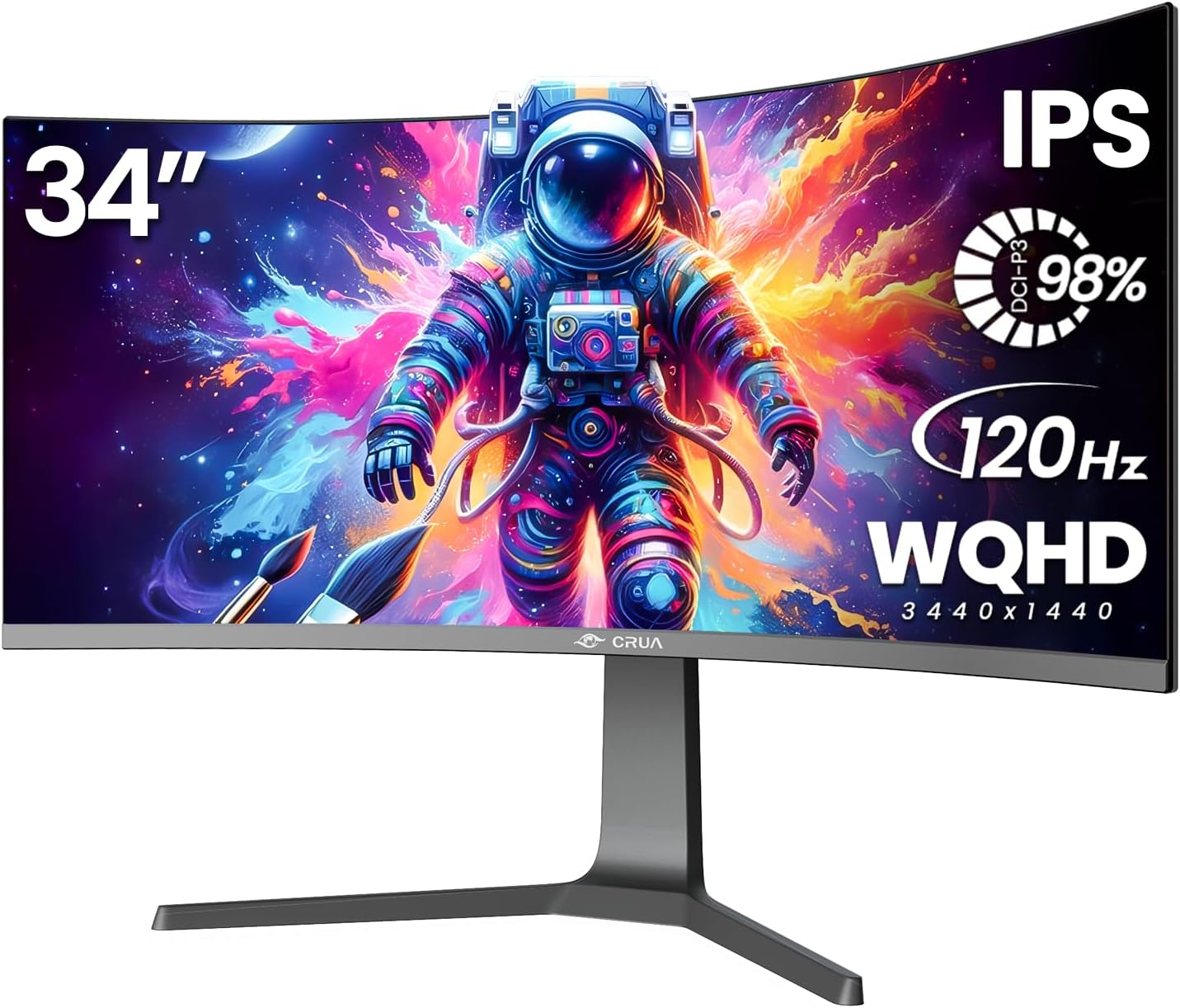 CRUA 34' Curved Gaming Monitor, IPS WQHD(3440x1440P) 120Hz 1900R 21:9 UltraWide PC Display, 130% sRGB, AMD FreeSync, Blue Light Filter, HDMI/DP Ports, Wall Mountable Installs– Black