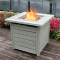 OutVue 28 Inch Propane Fire Pit Table, Outdoor Gas Fire Pits with Lid & Lava Rock, 50000 BTU Firepit for Dinning, Party in Outside, Patio, Garden or Yard (Light Grey)
