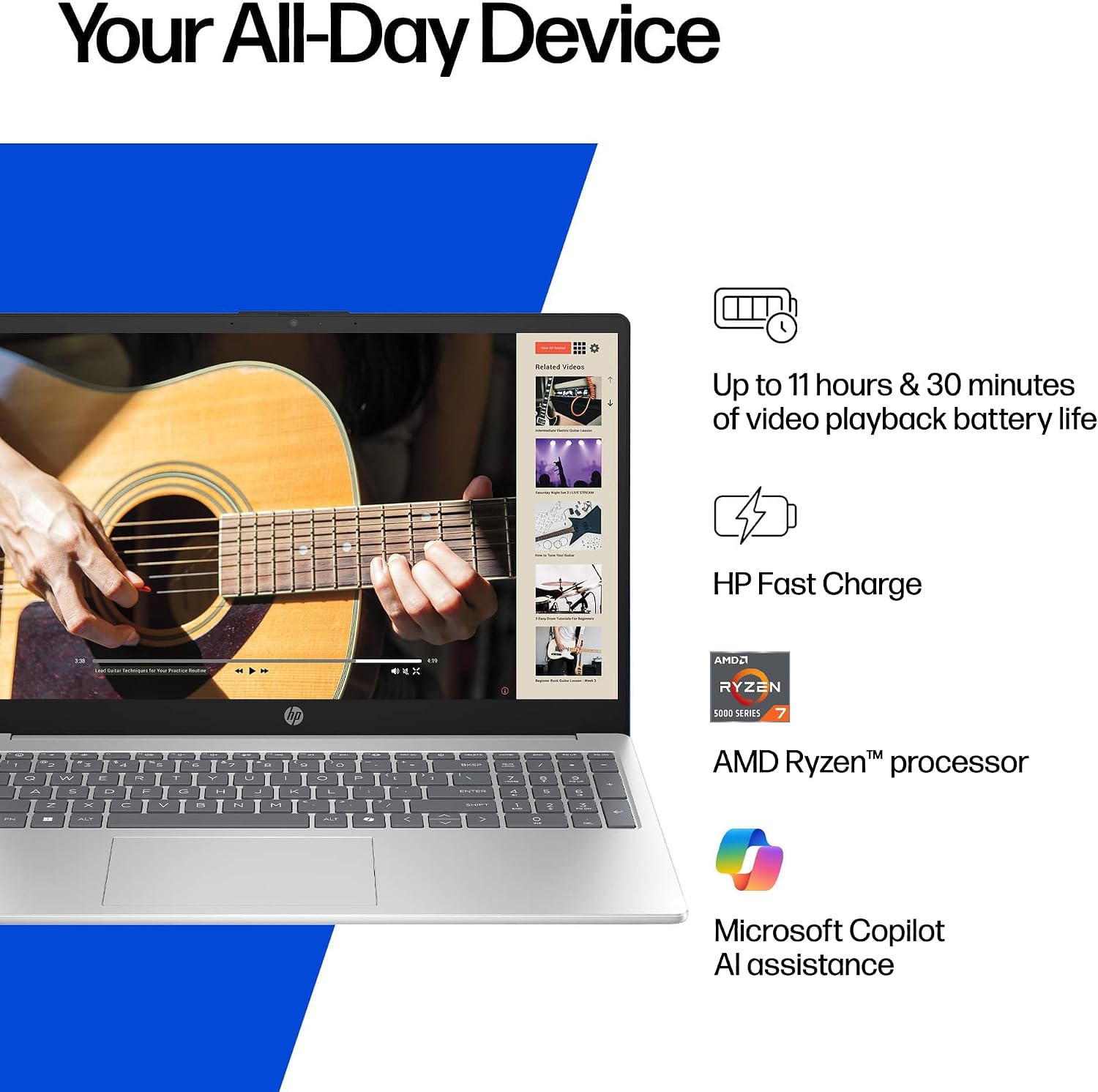 HP Laptop for 2025-2026 Home Student Business, Lifetime MS Office, AI Computer, 15.6' FHD, AMD Ryzen 7, 16GB RAM, 1TB Storage (512GB SSD+500GB Ext), Wi-Fi 6, Privacy Cam, MarxsolAccessory, Win 11 Pro