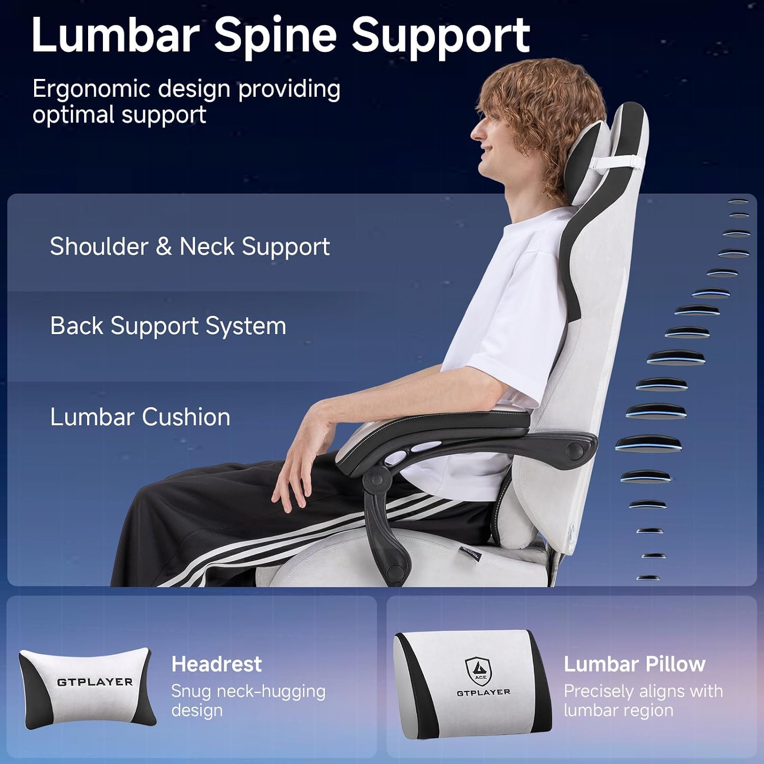 GTPLAYER Gaming Chair, Video Game Chairs with Footrest and Lumbar Support, Computer Chair for Adults with Extended Backrest, Ergonomic Reclining Silla Gamer, Fabric, Grey