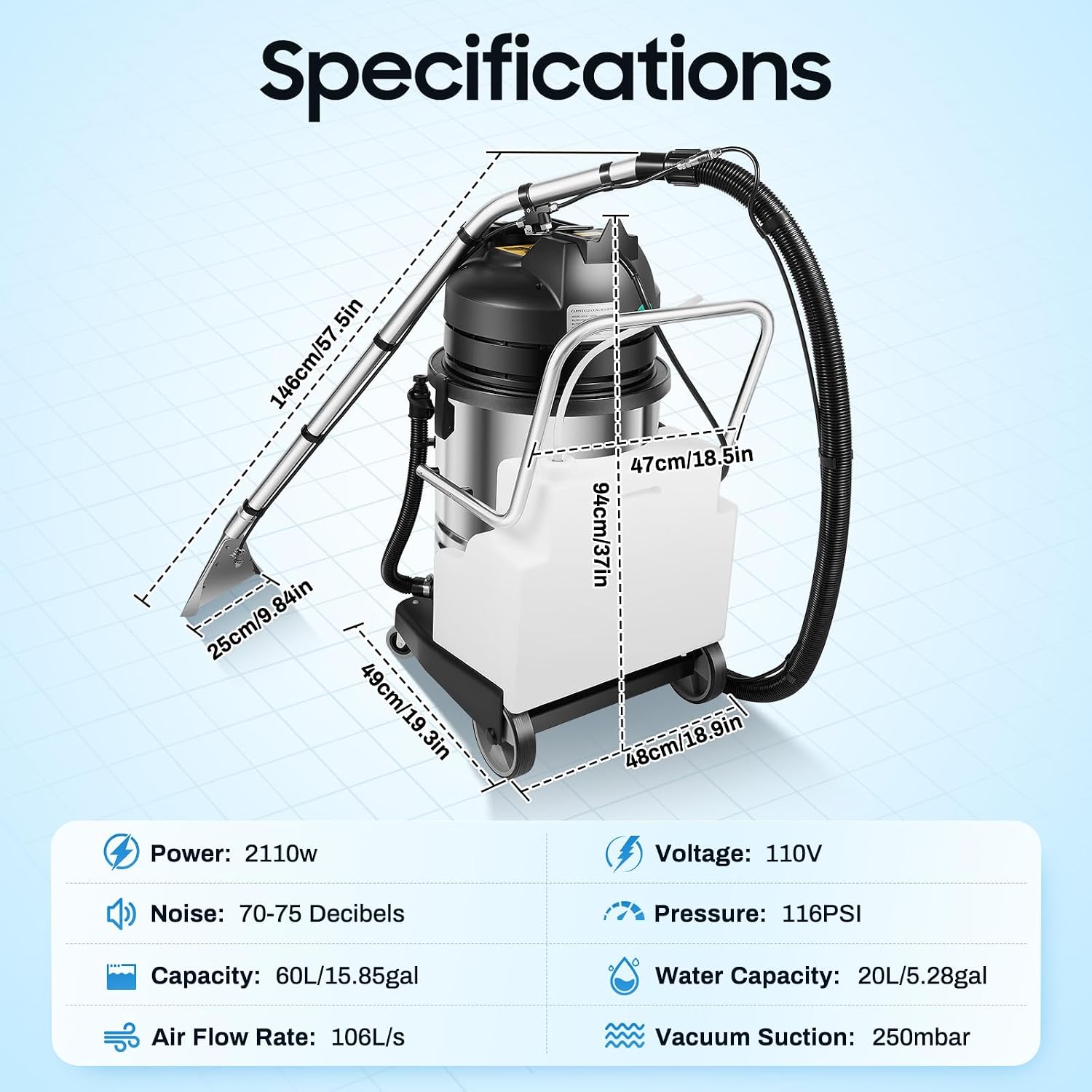 Commercial Carpet Cleaner Machine, 1000W 110V Professional 3 In1 Pro Cleaner Extractor Vacuum Cleaner Extractor Vacuum Washing Machine Portable Carpet Cleaner for Carpet Upholstery(60L)