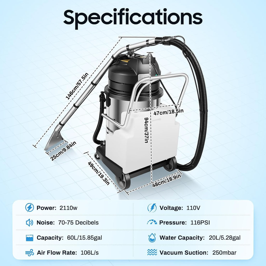 LYNICESHOP Carpet Cleaning Machine, Portable Carpet & Upholstery Spot Cleaner 3in1 Pro Vacuum Cleaner Extractor for Carpet and Upholstery (60L)