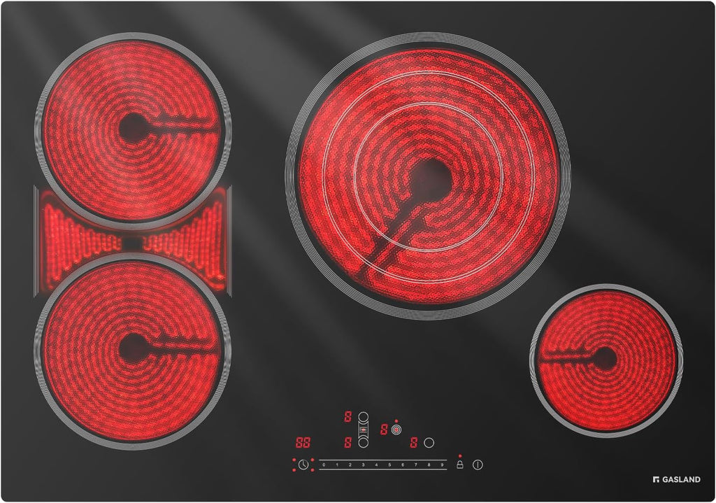 GASLAND 30 Inch Electric Cooktop, 4 Burners Radiant Glass Stove Top, ETL & FCC Certificated, Drop-in Ceramic Cooktop, Slide Touch Control, Child Safety Lock, Hot Surface Indicator, 220V, CH774BF34A