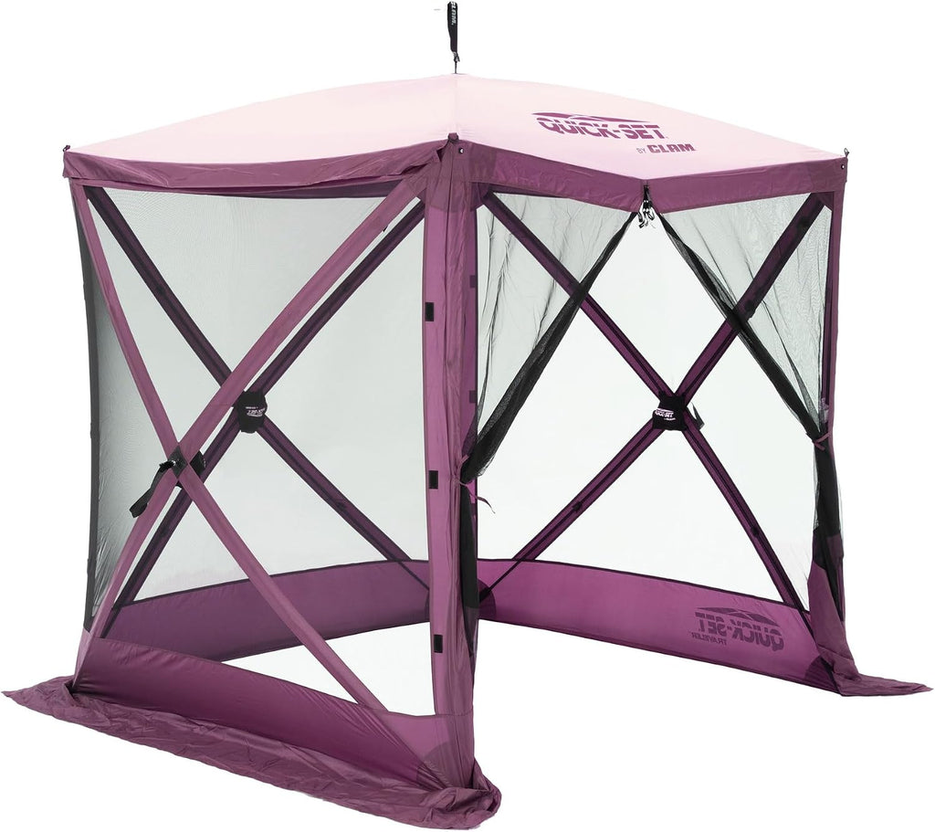 Clam Traveler 6' x 6' Pop-Up Screen Tent – Plum Outdoor Portable Camping Gazebo Canopy with Mesh Netting, Stakes, Tie-Downs & Carry Bag – 4-Person Shelter for Picnics, Beach & Events
