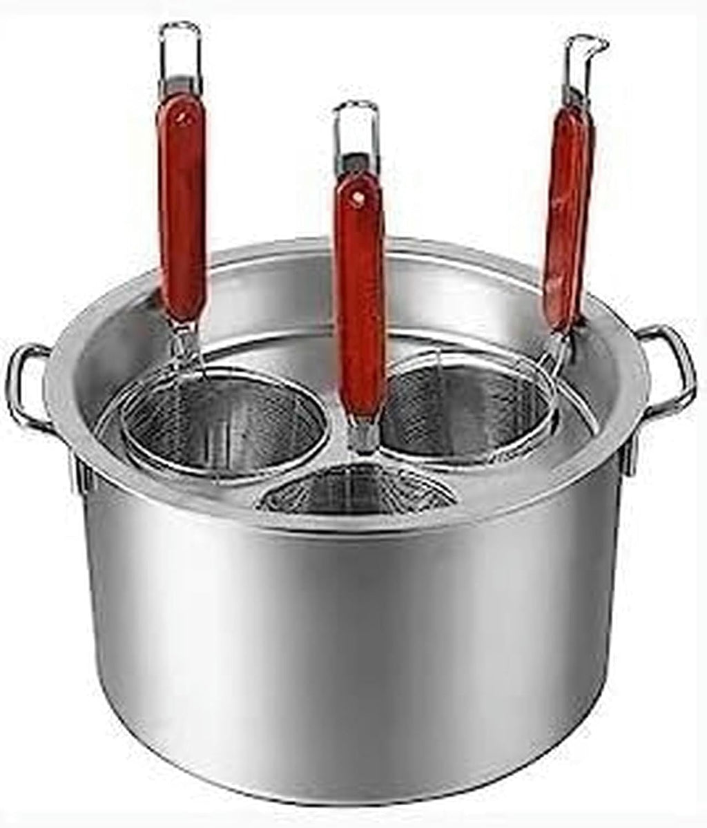 Commercial Stainless Steel Pasta Cooker Set with Dividers, 3/5/6 Mesh Filter Baskets, Strainer, Stock Pot, Ideal for Noodles, Pasta, Dumplings, Soups, Compatible with All Cooktops